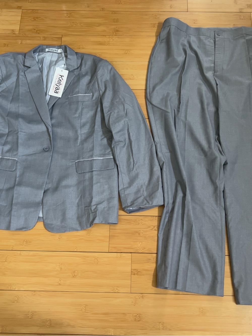 Kelyaa Women's 2 Piece Pantsuit Gray Size 2XL Blazer Trousers Casual Busines Set